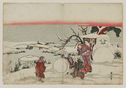 菊川英山: Children Playing in Snow - ボストン美術館