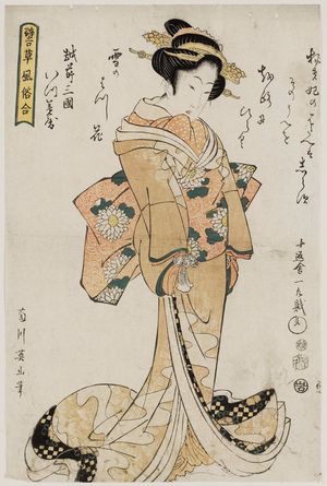 Kikugawa Eizan: Courtesan of the Itsu?ya in Mikuni, Echizen Province, from the series Comparisons of Representative Customs (Tatoegusa fûzoku awase) - Museum of Fine Arts