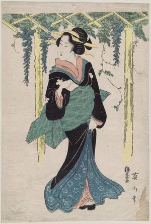 Kikugawa Eizan: Woman under Wisteria Trellis - Museum of Fine Arts