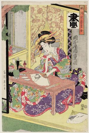 菊川英山: Painting (Ga): Shigeoka of the Okamotoya, from the series Fashionable Four Accomplishments (Fûryû kinkishoga) - ボストン美術館