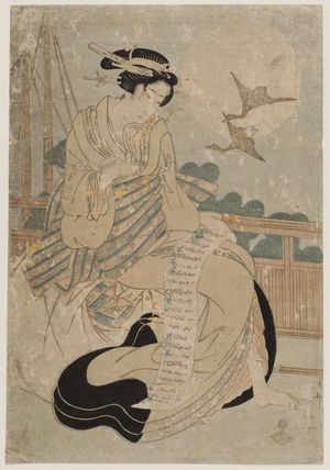 渓斉英泉: Woman Reading a Letter in Moonlight - ボストン美術館