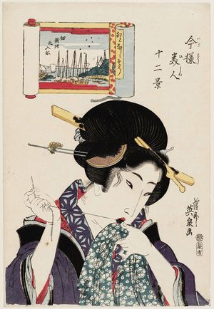 Keisai Eisen: (Otonashisô, Tsukuda Shinchi no irifune), from the series Twelve Views of Modern Beauties (Imayô bijin jûni kei) - Museum of Fine Arts