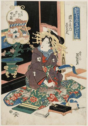 渓斉英泉: The Seventh Month, Tanabata, Lanterns for the Star Festival (Shichigatsu, Tanabata, hoshi matsuri tôrô): Chôdayû of the Okamotoya, from the series Annual Events in the New Yoshiwara (Shin Yoshiwara nenjû gyôji) - ボストン美術館