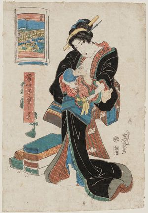 Keisai Eisen: Ryôgoku Bridge (Ryôgoku), from the series Ten Views of Precious Children of the Present Day (Tôsei kodakara jikkei) - Museum of Fine Arts