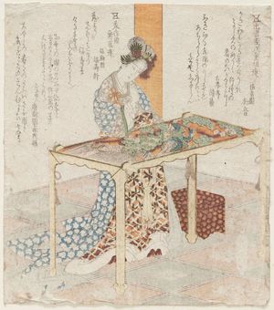 屋島岳亭: Chinese Woman Embroidering - ボストン美術館