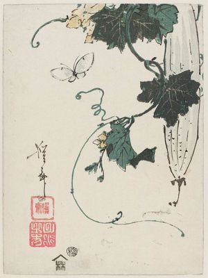 渓斉英泉: Butterfly and Gourd - ボストン美術館