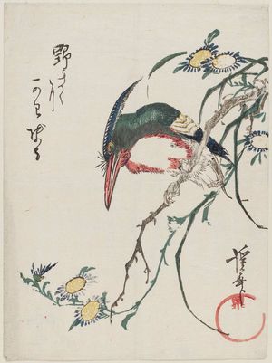 Keisai Eisen: Kingfisher and Wild Chrysanthemum (Nogiku ni kawasemi) - Museum of Fine Arts