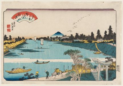 渓斉英泉: Descending Geese on the Sumida River (Sumidagawa no rakugan), from the series Eight Views of Edo (Edo hakkei) - ボストン美術館