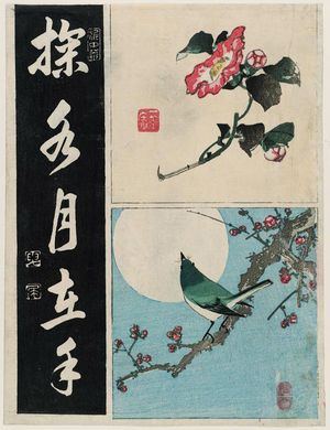 渓斉英泉: Camellia (TL), Warbler on Plum Branch (BR), Calligraphy (L) - ボストン美術館