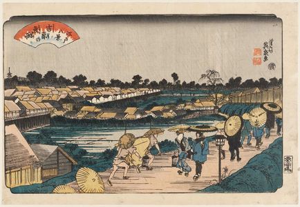 渓斉英泉: Night Rain in the Yoshiwara (Yoshiwara no yoru no ame), from the series Eight Views of Edo (Edo hakkei) - ボストン美術館