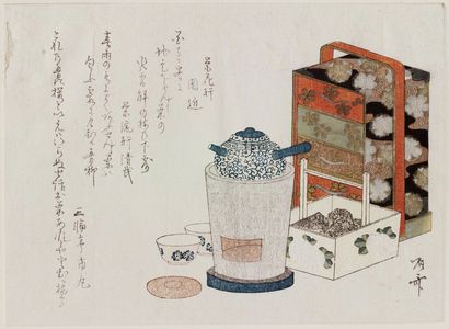 柳々居辰斎: Tea pot, lacquer chest, and charcoal box - ボストン美術館