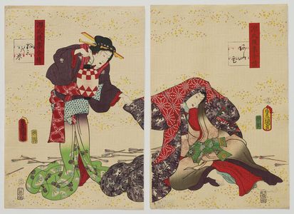 Utagawa Kunisada, 歌川国貞 (Utagawa Kunisada I (Toyokuni III))による浮世絵「Ch. 13 [sic, actually 9], Aoi, from the series Lingering Sentiments of a Late Collection of Genji (Genji goshû yojô) [pun on The Fifty-four Chapters of the Tale of Genji (Genji gojûyojô)]」