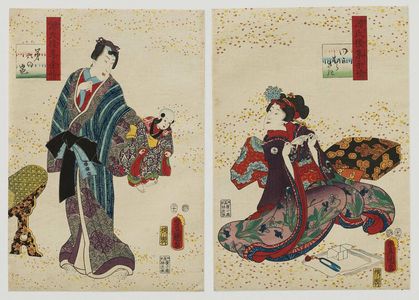 Utagawa Kunisada, 歌川国貞 (Utagawa Kunisada I (Toyokuni III))による浮世絵「Ch. 6 [sic, actually 5], Wakamurasaki, from the series Lingering Sentiments of a Late Collection of Genji (Genji goshû yojô) [pun on The Fifty-four Chapters of the Tale of Genji (Genji gojûyojô)]」