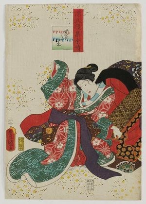 歌川国貞: Ch. 15, Yomogiu, from the series Lingering Sentiments of a Late Collection of Genji (Genji goshû yojô) [pun on The Fifty-four Chapters of the Tale of Genji (Genji gojûyojô)] - ボストン美術館