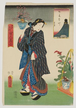 Utagawa Kunisada: Kayaba-chô, from the series One Hundred Beautiful Women at Famous Places in Edo (Edo meisho hyakunin bijo) - Museum of Fine Arts