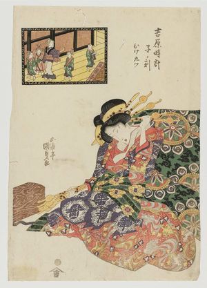 歌川国貞: The Hour of the Rat, Ninth Hour of Dawn (Ne no koku, Hike kokonotsu), from the series A Yoshiwara Clock (Yoshiwara tokei) - ボストン美術館