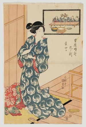 歌川国貞: The Hour of the Snake, Fourth Hour of Day (Mi no koku, Hiru yottsu), from the series A Yoshiwara Clock (Yoshiwara tokei) - ボストン美術館