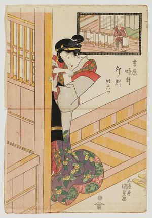 Estampe japonaise "The Hour of the Rabbit, Sixth Hour of Light (U no koku, Ake muttsu), from the series A Yoshiwara Clock (Yoshiwara tokei)" par Utagawa Kunisada, 歌川国貞 (Utagawa Kunisada I (Toyokuni III))