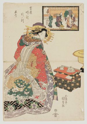 Utagawa Kunisada, 歌川国貞 (Utagawa Kunisada I (Toyokuni III))による浮世絵「The Hour of the Dog, Fifth Hour of Night (Inu no koku, Yoru itsutsu), from the series A Yoshiwara Clock (Yoshiwara tokei)」