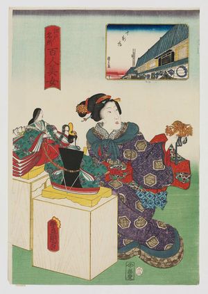 歌川国貞: The Ten Doll Stores (Jukkendana), from the series One Hundred Beautiful Women at Famous Places in Edo (Edo meisho hyakunin bijo) - ボストン美術館