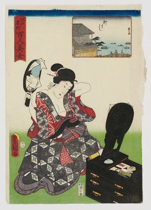 Utagawa Kunisada: Yanagi-bashi, from the series One Hundred Beautiful Women at Famous Places in Edo (Edo meisho hyakunin bijo) - Museum of Fine Arts