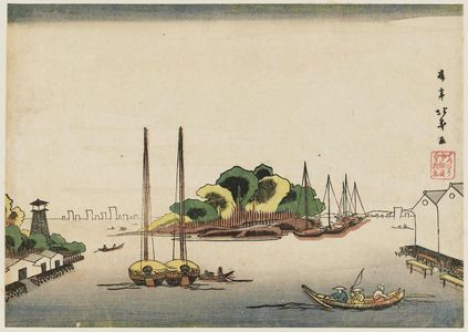 昇亭北壽: Perspective Picture of Teppôzu and Tsukudajima (Teppôzu Tsukudajima no uki-e) - ボストン美術館