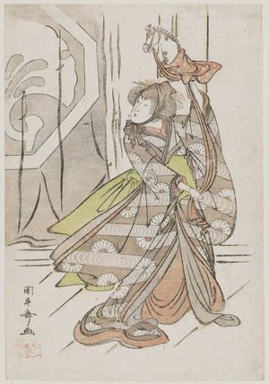 Angyûsai Enshi: Actor Segawa Kikunojô III in a Hobbyhorse Dance; Calendar for 1783 - ボストン美術館