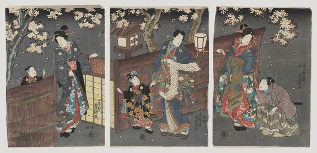 歌川国貞: Outside a Brushwood Fence on a Spring Night - ボストン美術館