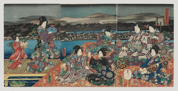 Utagawa Kunisada: Enjoying the Cool of Evening at the Shijô Riverbed (Shijô-gawara yû suzumi) - Museum of Fine Arts