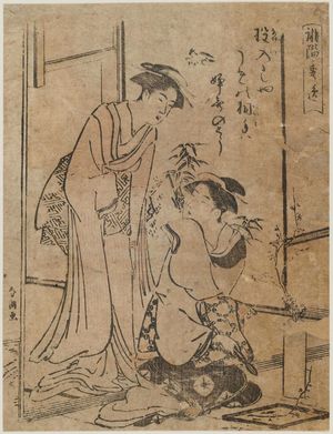 Katsushika Hokusai: Woman arranging flowers in vase, from the series Haikai Shuitsu (Masterpieces of Popular Poetry) - Museum of Fine Arts