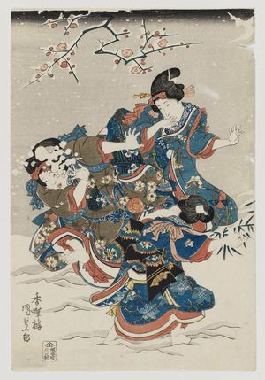 Japanese Print "Women and Children Playing in Snow" by Utagawa Kunisada, 歌川国貞 (Utagawa Kunisada I (Toyokuni III))