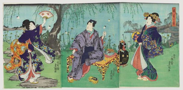 日本版画 "Cooling Off in the Garden (Niwa suzumi)" 由 Utagawa Kunisada, 歌川国貞 (Utagawa Kunisada I (Toyokuni III)) 创作