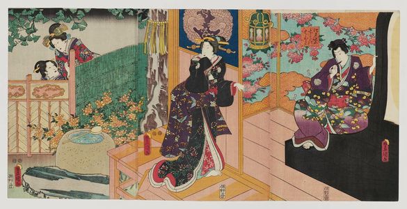 歌川国貞: Figures in Edo Purple: The Hahakigi Chapter (Edo Murasaki sugata no Hahakigi) - ボストン美術館