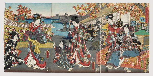 Utagawa Kunisada: The Ninth Month (Kikuzuki), from the series Annual Events for Young Murasaki (Wakamurasaki nenjû gyôji no uchi) - Museum of Fine Arts