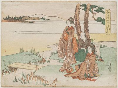 Katsushika Hokusai: Poem by Jakuren Hôshi: Evergreens on the Mountain (Maki tatsu yama), from the series Three Evening Poems (Sanseki no uchi) - Museum of Fine Arts