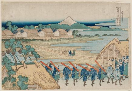 Katsushika Hokusai: Fuji Seen in the Distance from the Senju Pleasure Quarter (Senju kagai yori chôbô no Fuji), from the series Thirty-six Views of Mount Fuji (Fugaku sanjûrokkei) - Museum of Fine Arts