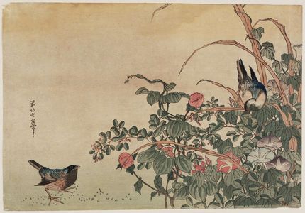 Katsushika Hokusai: Bluebirds with Morning Glories and Lespedeza - Museum of Fine Arts