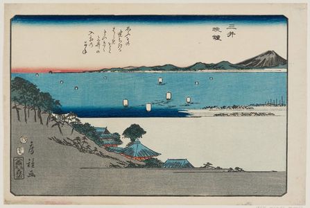 Utagawa Fusatane: Evening Bell at Mii Temple (Mii banshô), from an untitled series of Eight Views of Ômi (Ômi hakkei) - Museum of Fine Arts
