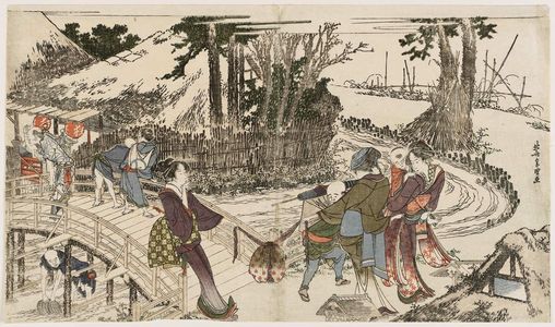 Katsushika Hokusai: Crossing a Bridge, from the album Men's Stamping Dance (Otoko tôka) - Museum of Fine Arts
