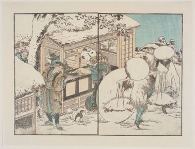 Katsushika Hokusai: Peddlers in snow. From Hokusai Gafu, Vol. 3, 4th double p. - Museum of Fine Arts