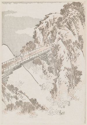 Katsushika Hokusai: Shinano Province, Iwabashi Bridge. Mountain beyond arch. From Hokusai Mangwa, v. 7, sheet 16-17, R. half - Museum of Fine Arts