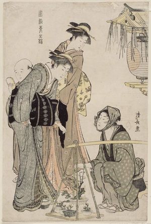 Torii Kiyonaga: Women Buying Potted Plants from a Street Vendor, from the series Current Manners in Eastern Brocade (Fûzoku Azuma no nishiki) - Museum of Fine Arts