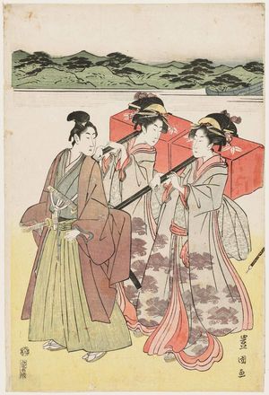 歌川豊国: Lady and Attendants Returning from a Temple Visit - ボストン美術館