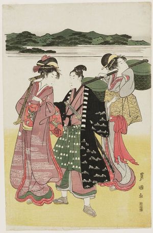 歌川豊国: Lady and Attendants Returning from a Temple Visit - ボストン美術館