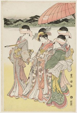 歌川豊国: Lady and Attendants Returning from a Temple Visit - ボストン美術館