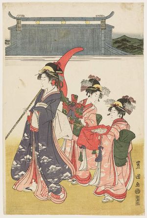 歌川豊国: Lady and Attendants Returning from a Temple Visit - ボストン美術館