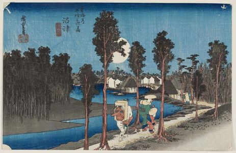 Utagawa Hiroshige: Numazu: Twilight (Numazu, tasogare zu), from the series Fifty-three Stations of the Tôkaidô Road (Tôkaidô gojûsan tsugi no uchi), also known as the First Tôkaidô or Great Tôkaidô - Museum of Fine Arts