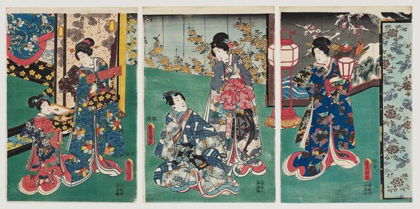 Utagawa Kunisada: Mitsuuji and Ladies - Museum of Fine Arts