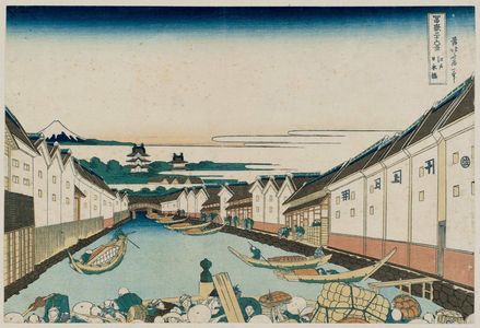 葛飾北斎: Nihonbashi Bridge in Edo (Edo Nihon-bashi), from the series Thirty-six Views of Mount Fuji (Fugaku sanjûrokkei) - ボストン美術館