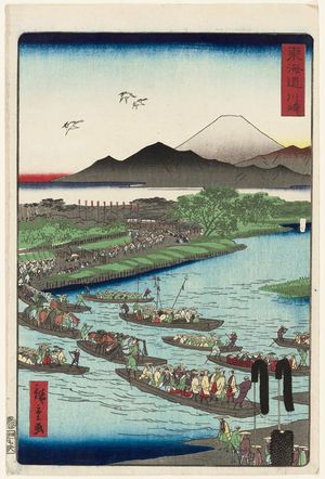 Utagawa Hiroshige II: Kawasaki, from the series Scenes of Famous Places along the Tôkaidô Road (Tôkaidô meisho fûkei), also known as the Processional Tôkaidô (Gyôretsu Tôkaidô), here called Tôkaidô - Museum of Fine Arts